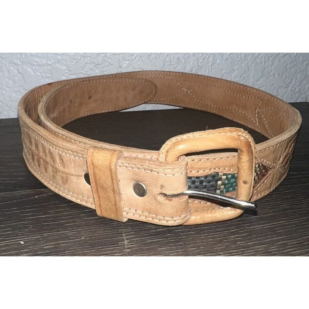 Western Leather Bohemian Belt Lamb Skin Colorful Stitching Size 28 Boho A1